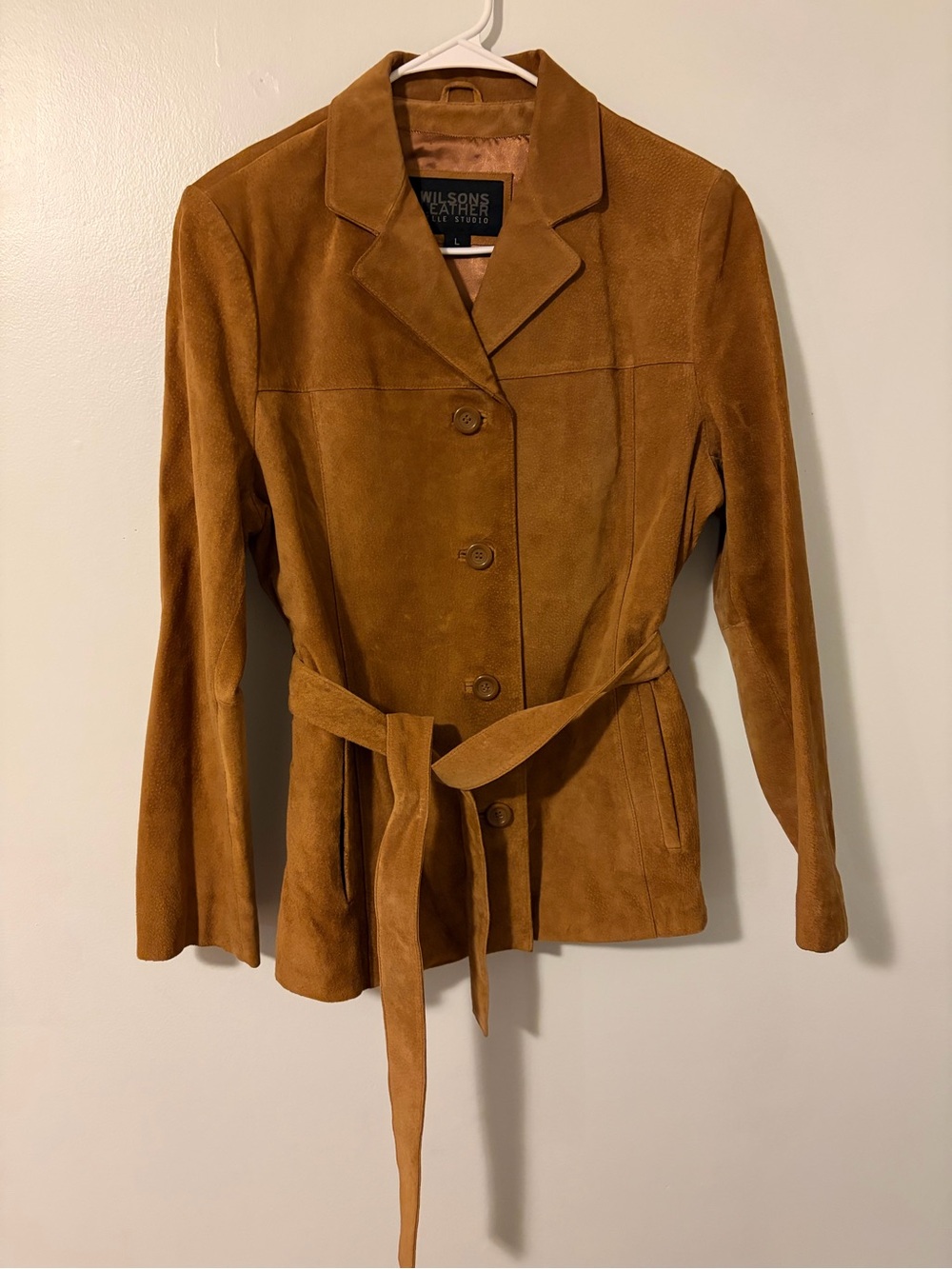 Wilsons Leather Women's Suede Belted Jacket in Cognac Brown